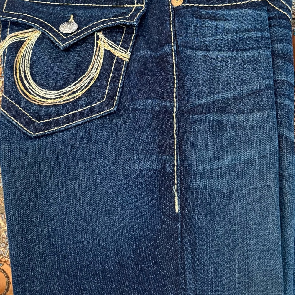 True Religion Dark Blue Jeans with Gold Stitching